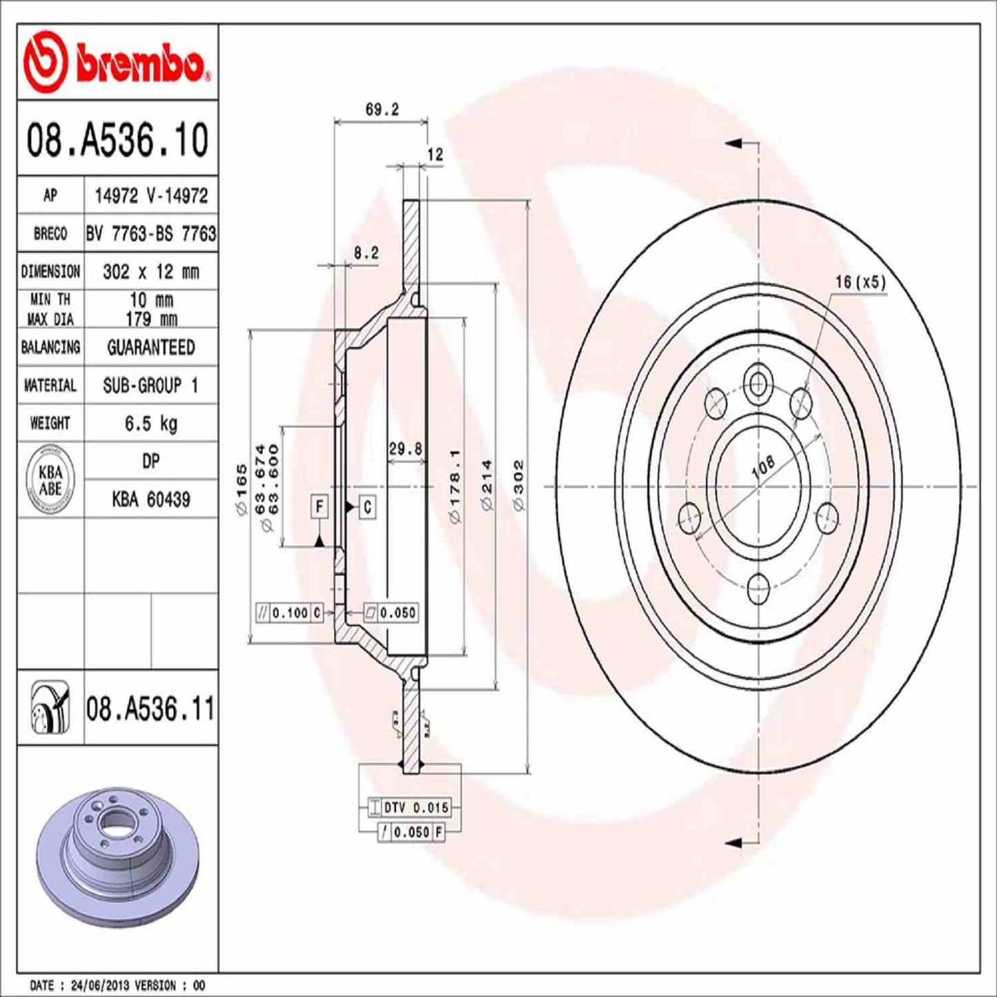 Brembo Disc Brake Rotor 08.A536.11