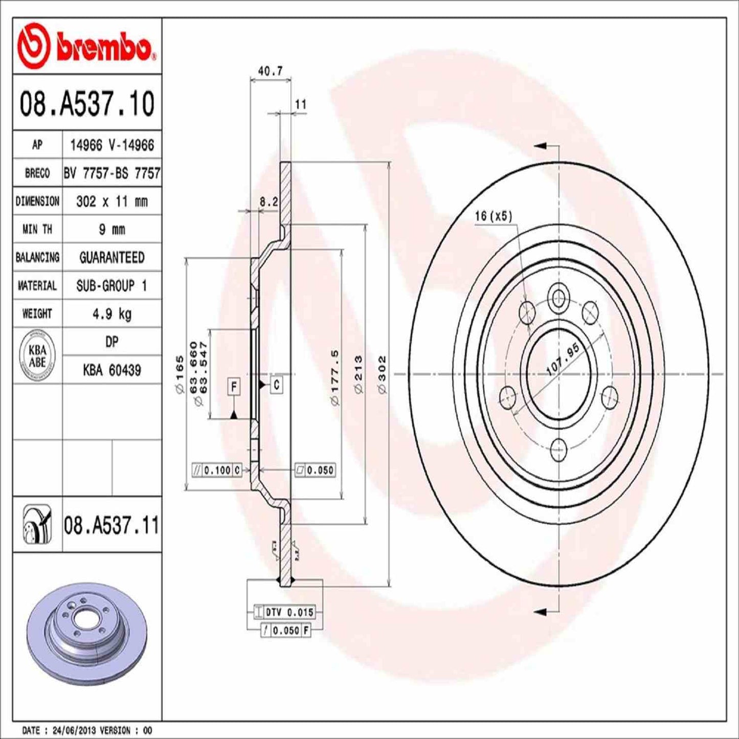 Brembo Disc Brake Rotor 08.A537.11