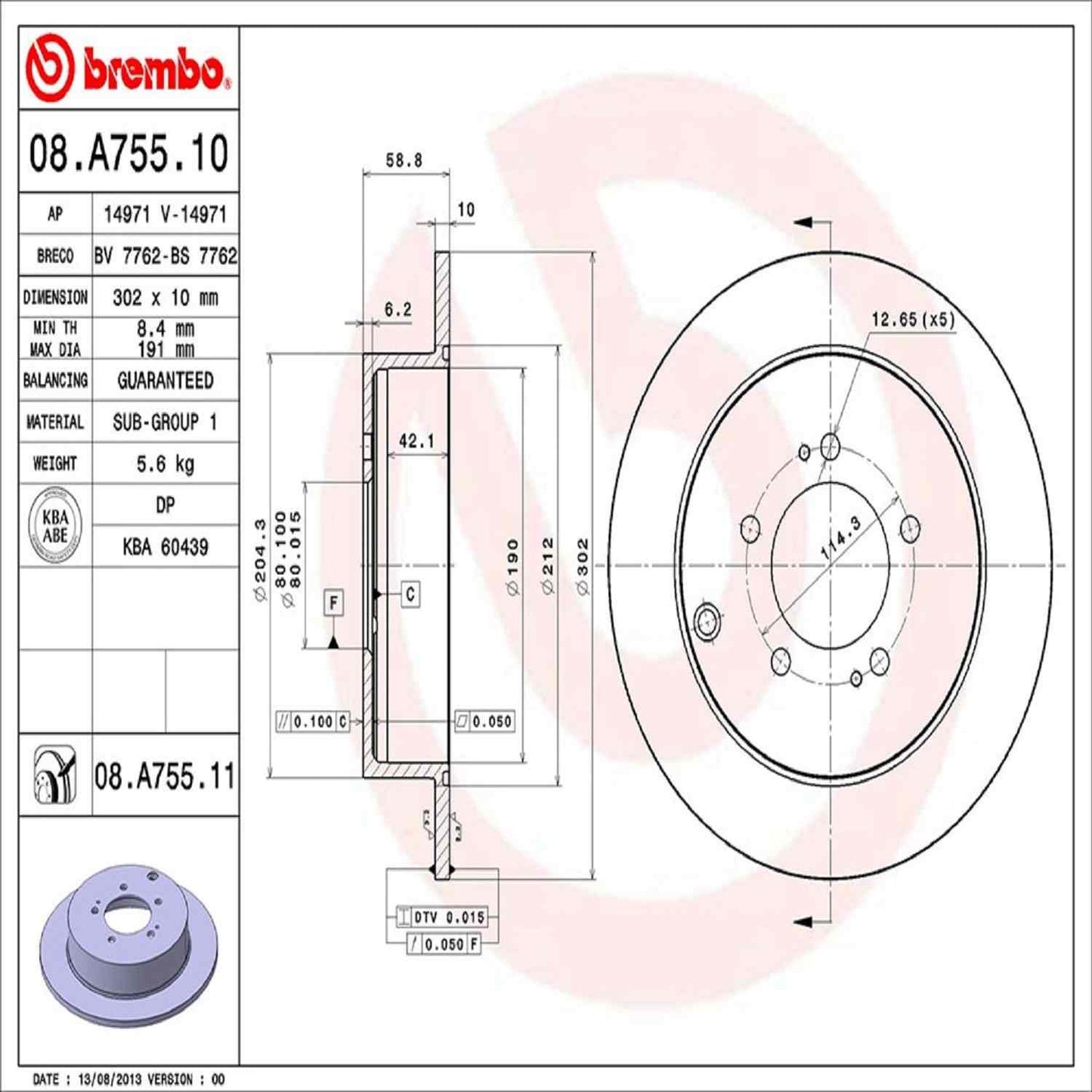 Brembo Disc Brake Rotor 08.A755.11