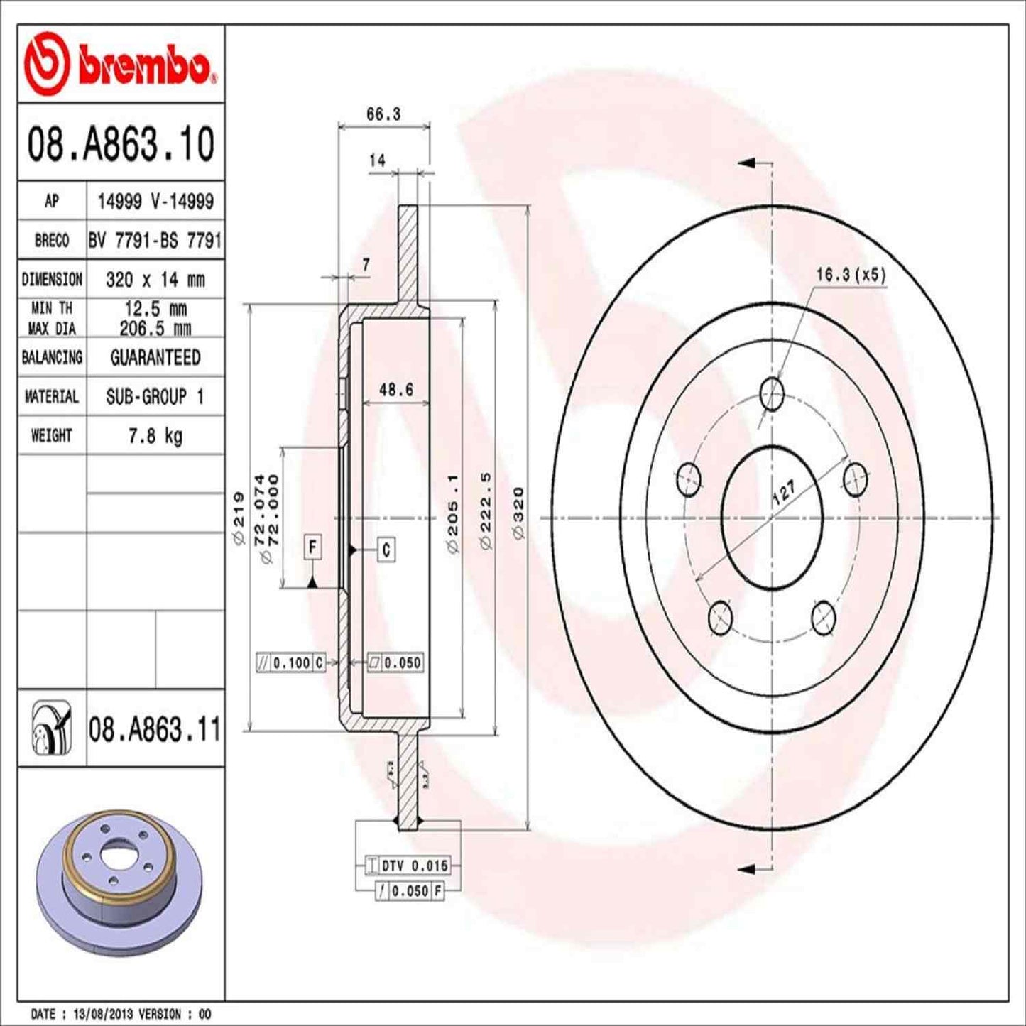 Brembo Disc Brake Rotor 08.A863.11