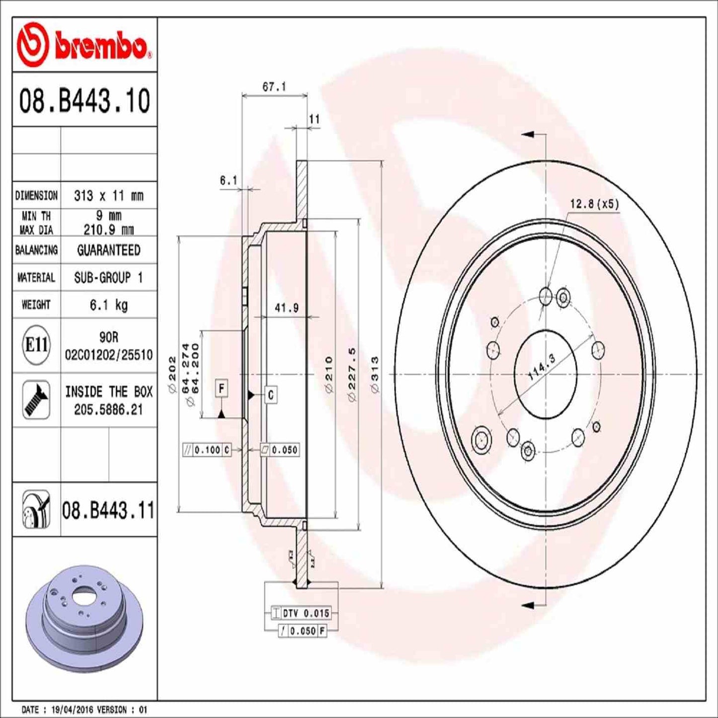 Brembo Disc Brake Rotor 08.B443.11