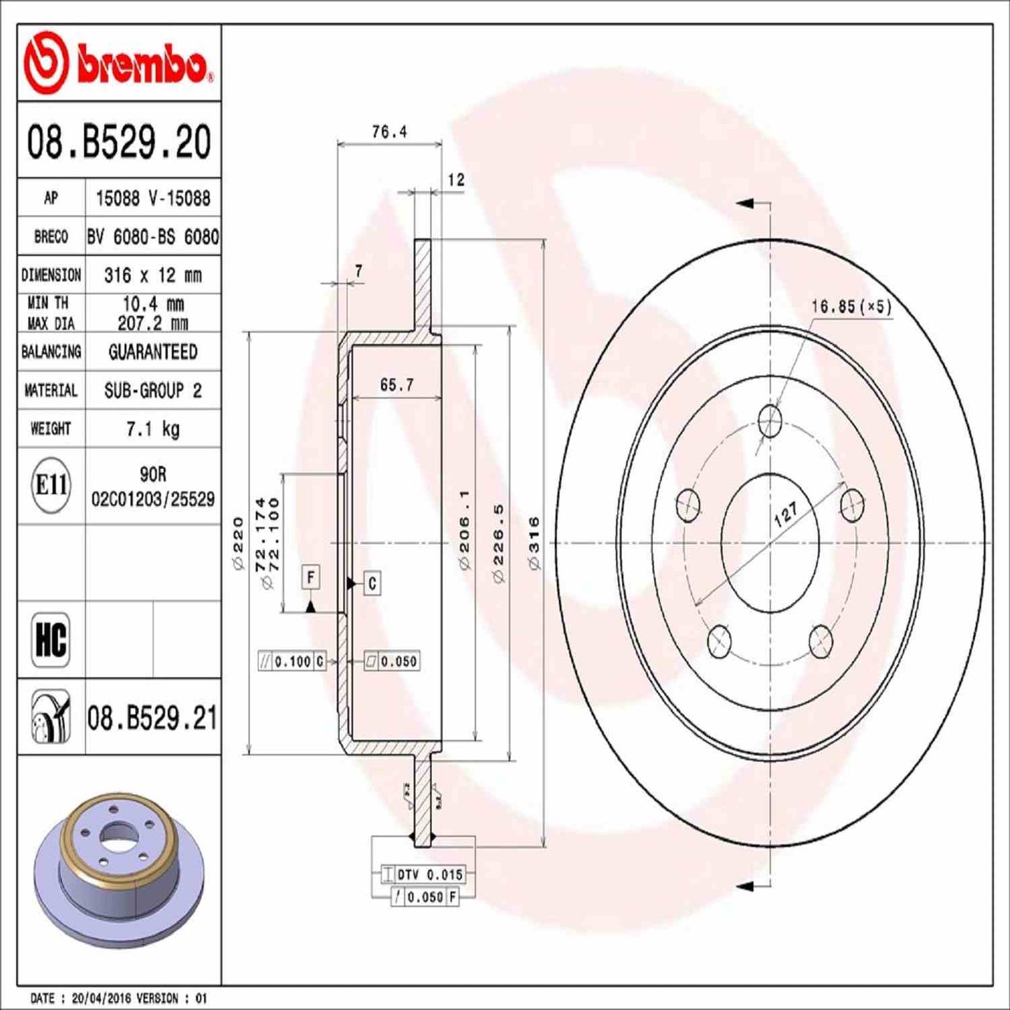 Brembo Disc Brake Rotor 08.B529.21