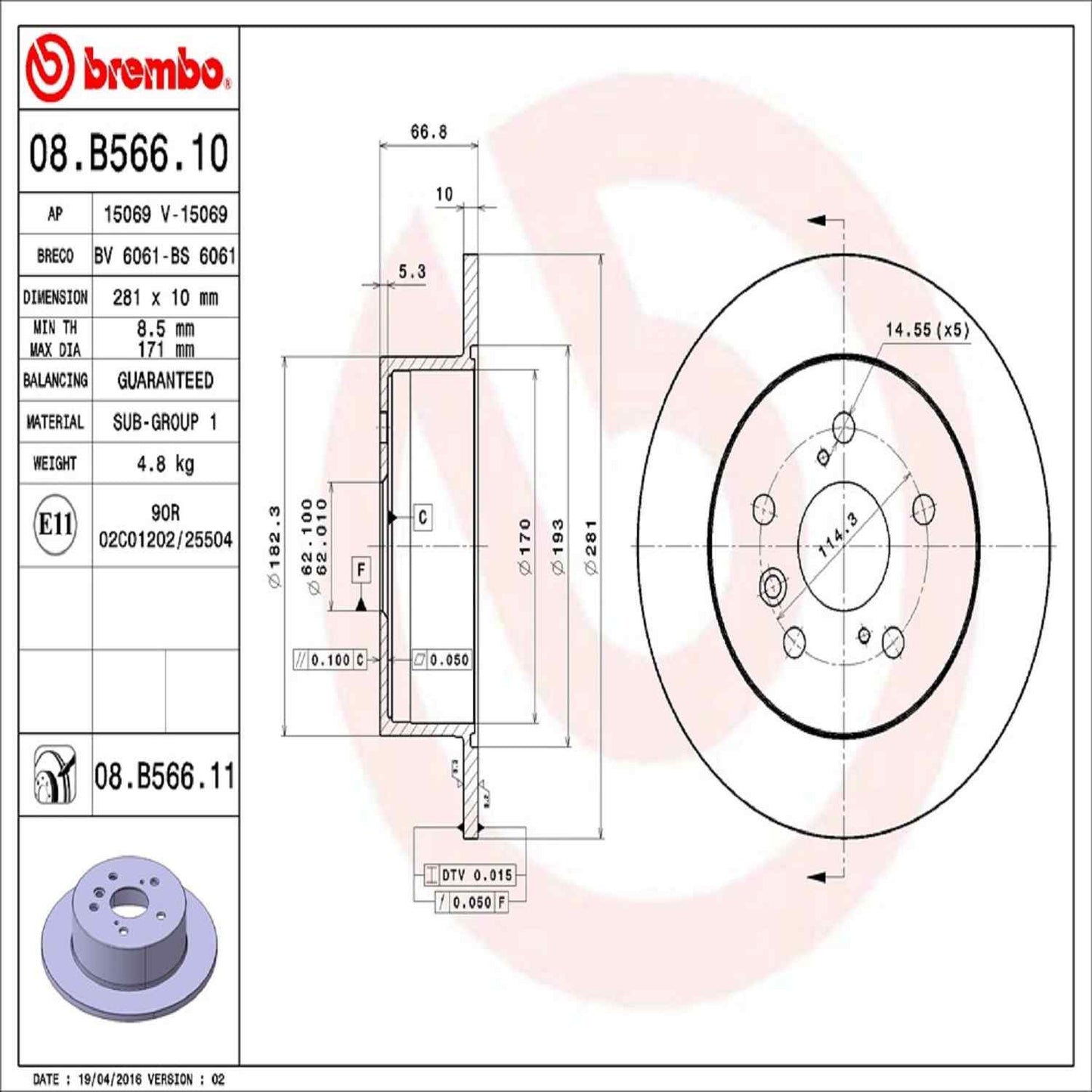 Brembo Disc Brake Rotor 08.B566.11