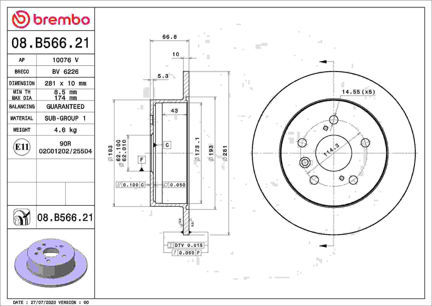 Brembo Disc Brake Rotor 08.B566.21