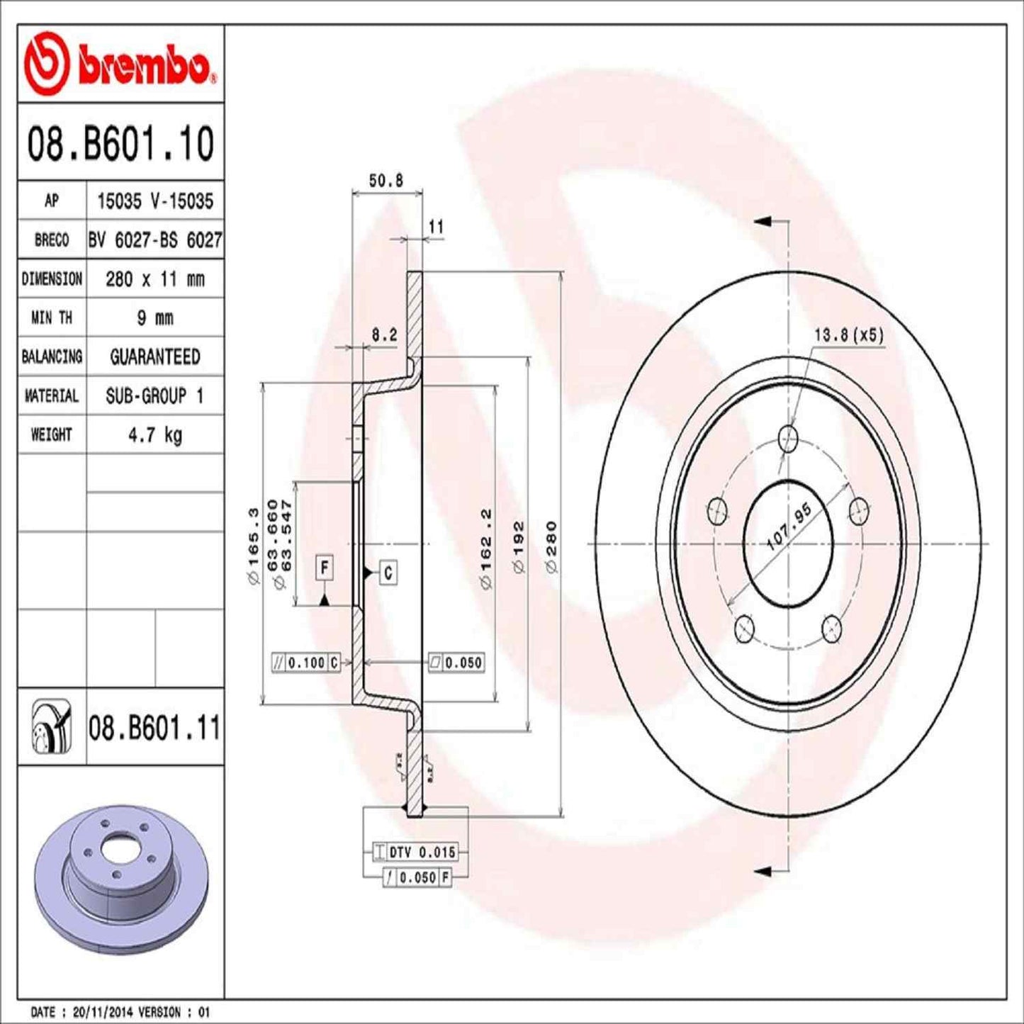 Brembo Disc Brake Rotor 08.B601.11