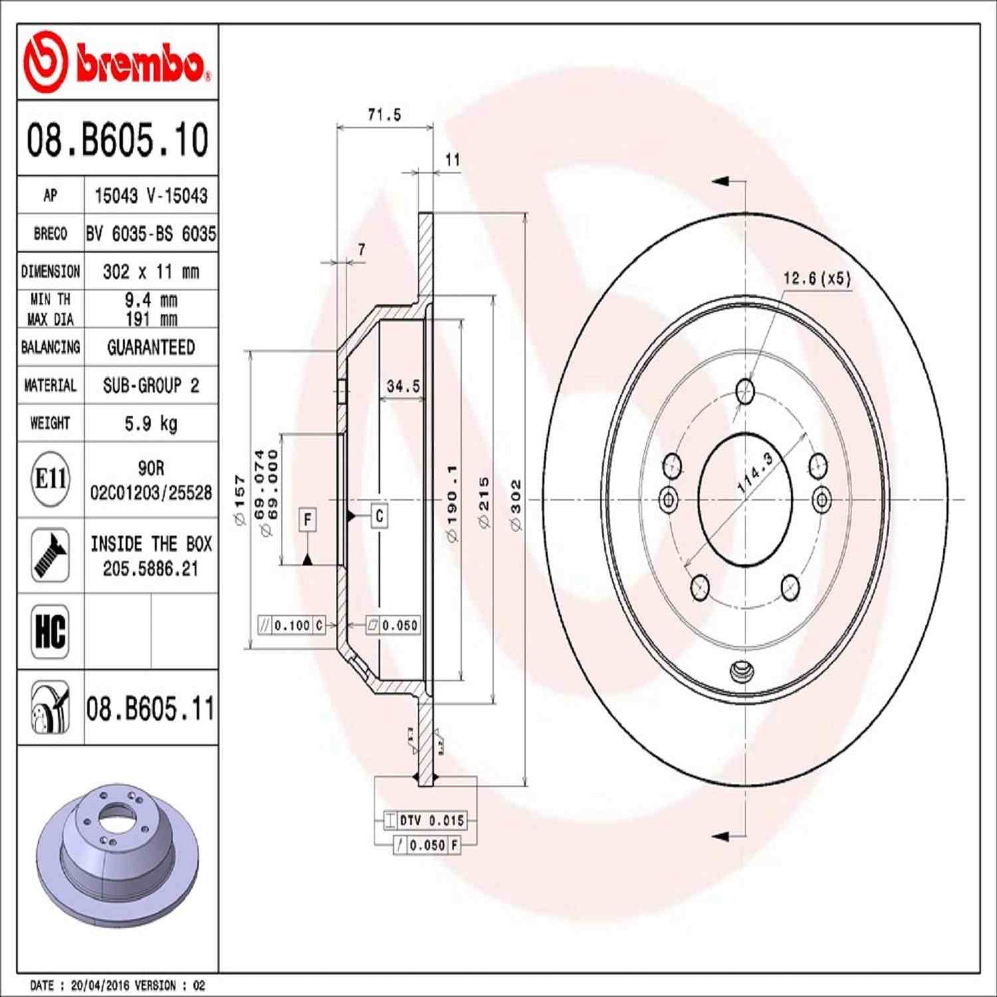 Brembo Disc Brake Rotor 08.B605.11