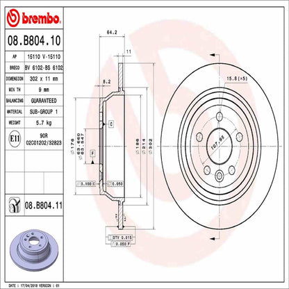Brembo OE Brembo 13-15 Land Rover LR2 Rear Premium UV Coated OE Equivalent Rotor 08.B804.11