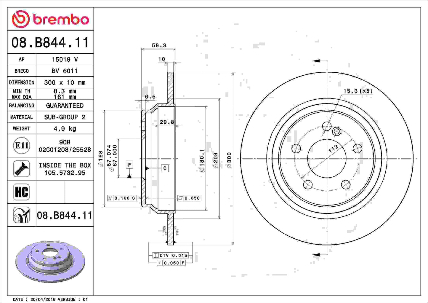 Brembo Disc Brake Rotor 08.B844.11