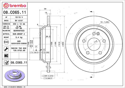 Brembo OE Brembo 16-18 Mercedes-Benz Metris Rear Premium UV Coated OE Equivalent Rotor 08.C065.11