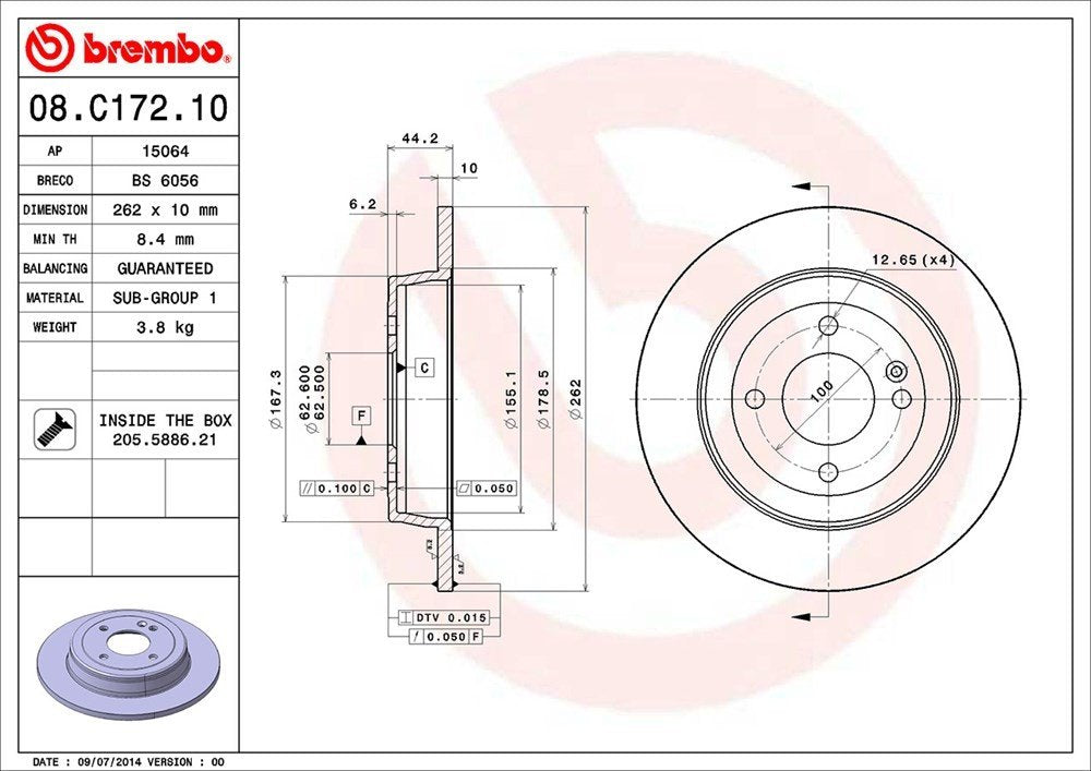 Brembo OE Brembo 12-20 Hyundai Accent/12-18 Kia Rio Rear Premium OE Equivalent Rotor 08.C172.10