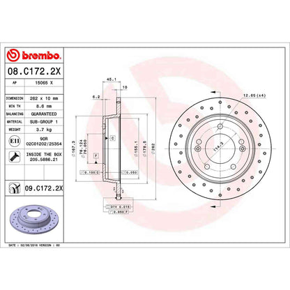 Brembo OE Brembo 11-20 Hyundai Elantra/13-14 Elantra Coupe Rear Premium Xtra Cross Drilled UV Coated Rotor 08.C172.2X