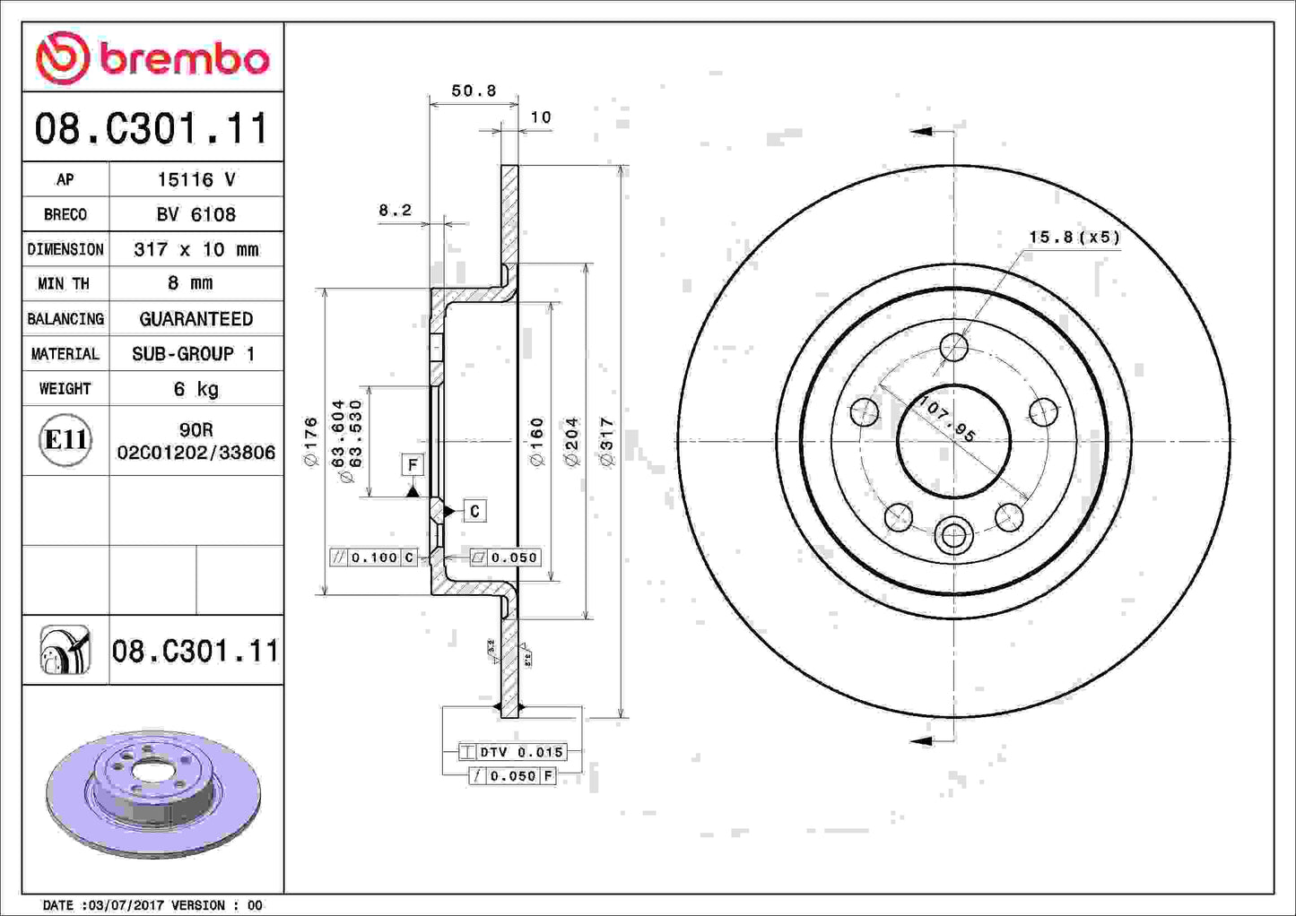 Brembo Disc Brake Rotor 08.C301.11