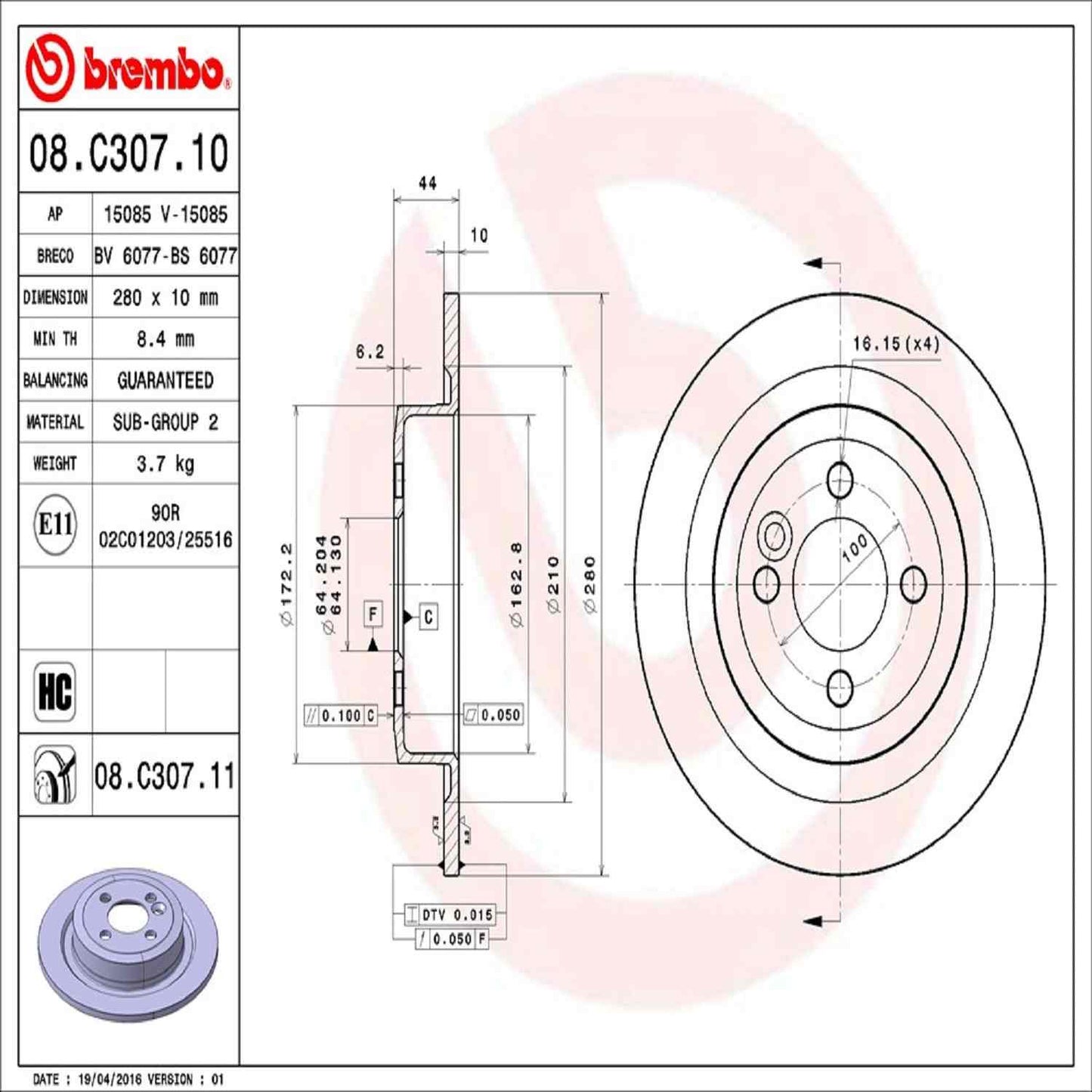 Brembo Disc Brake Rotor 08.C307.11