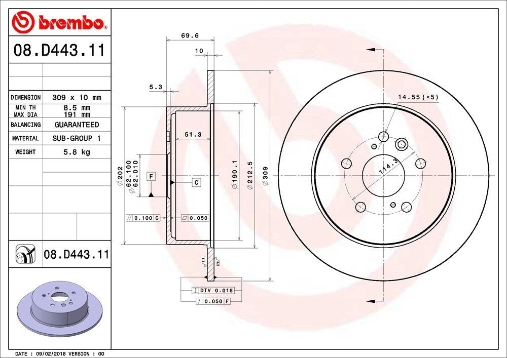 Brembo OE Brembo 08-13 Toyota Highlander Rear Premium UV Coated OE Equivalent Rotor 08.D443.11