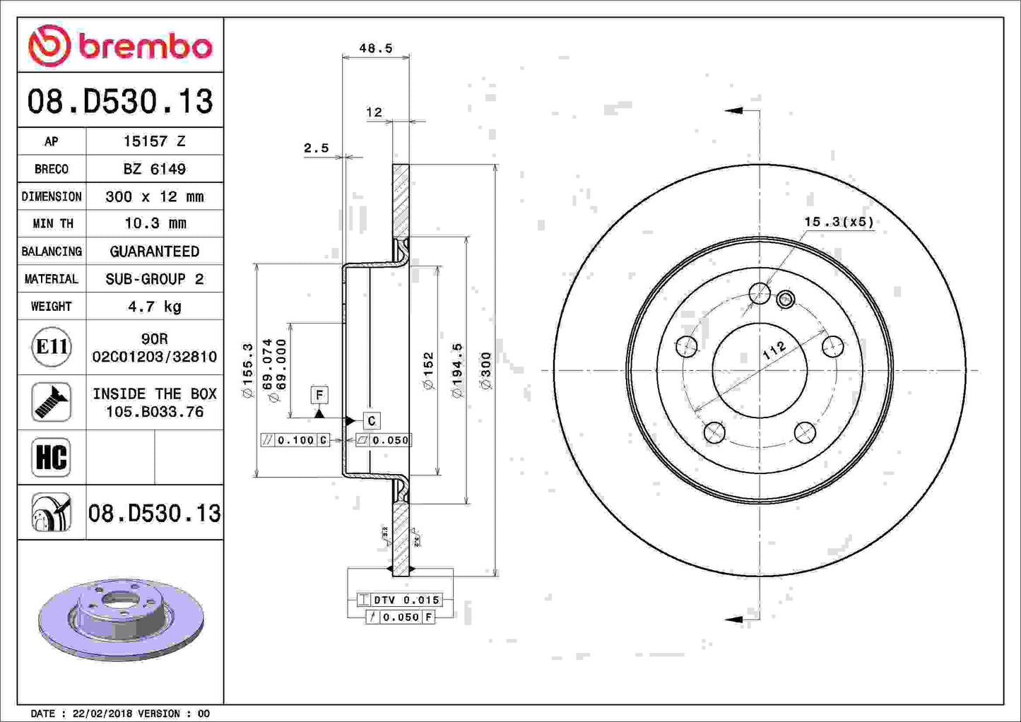 Brembo Disc Brake Rotor 08.D530.13