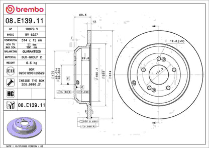 Brembo OE Brembo 12-15 BMW 328i/14-15 BMW 428i/2014 BMW 428i xDrive Rear UV Coated Rotor 08.E139.11