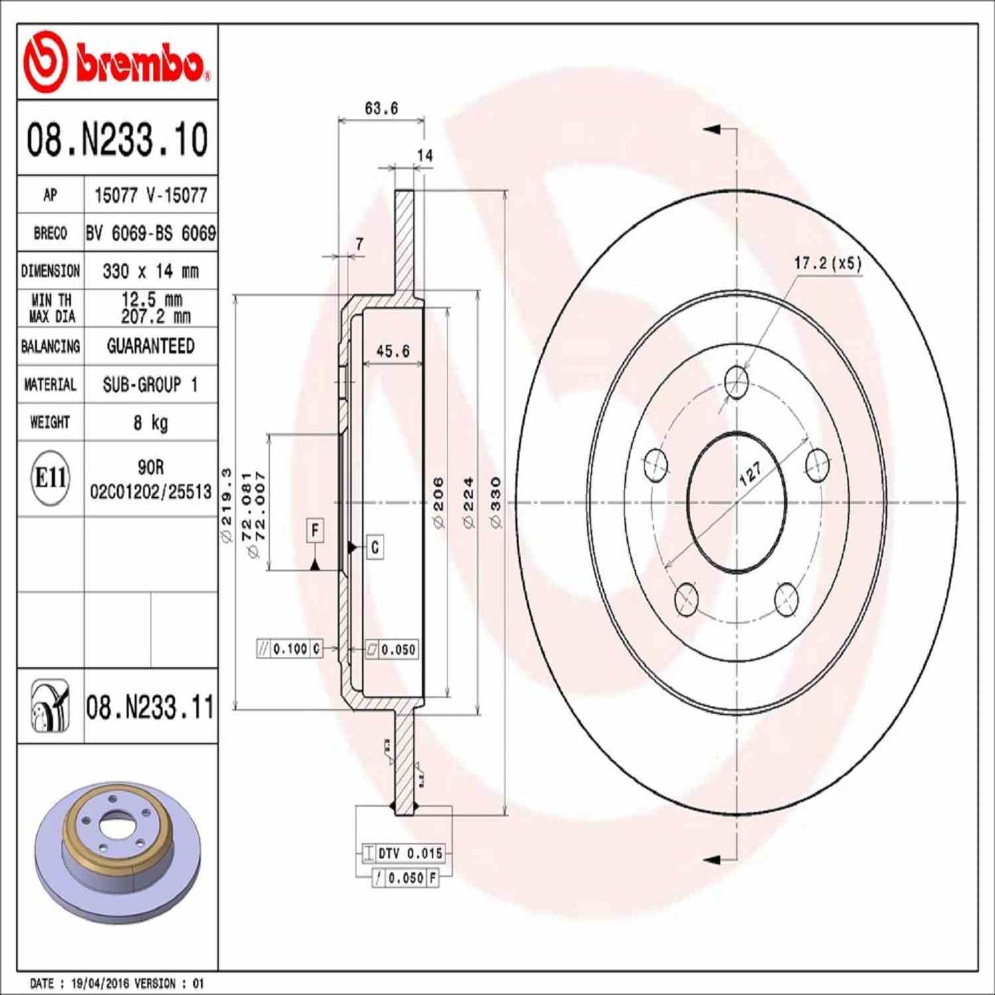Brembo Disc Brake Rotor 08.N233.11