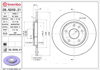 Brembo OE Brembo 13-19 Ford Explorer/Ford Police Interceptor Sedan/13-19 Lincoln MKT Front UV Coated Rotor 08.N249.21