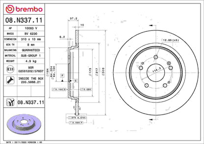 Brembo OE Brembo 21-22 Mercedes-Benz GLE53 AMG/2021 GLE63 AMG S/2021 GLS63 AMG Front Dual Cast Rotor 08.N337.11