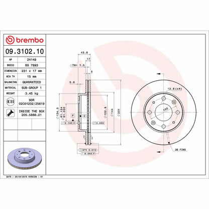Brembo Disc Brake Rotor 09.3102.10