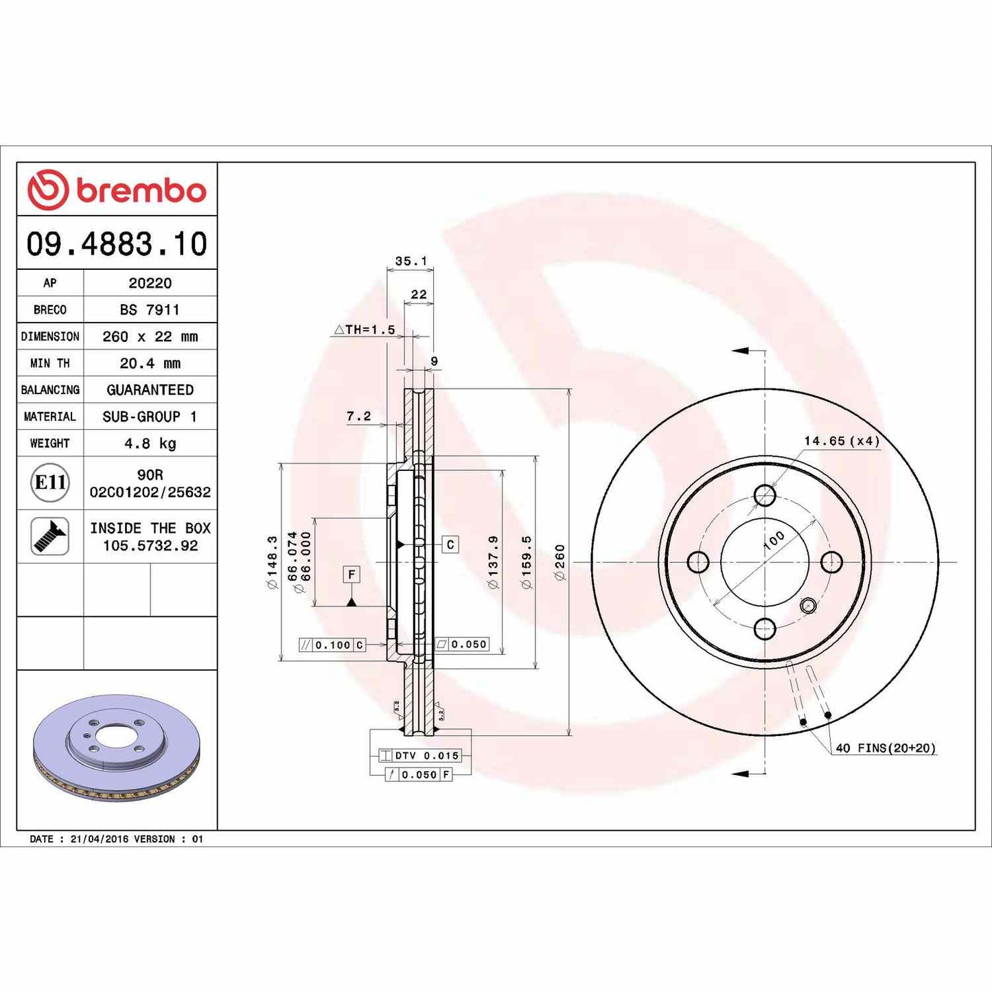 Brembo Disc Brake Rotor 09.4883.10