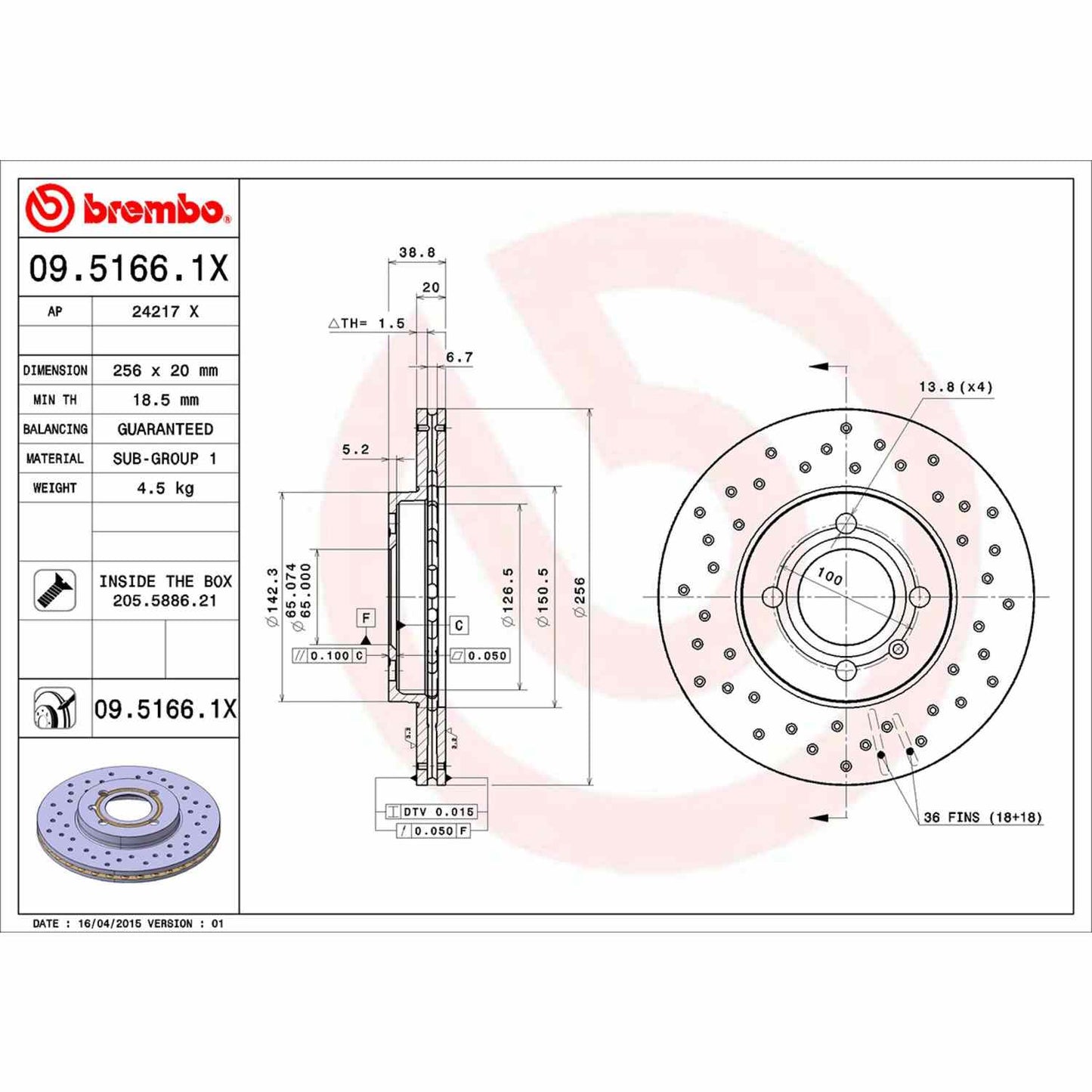 Brembo Disc Brake Rotor 09.5166.1X
