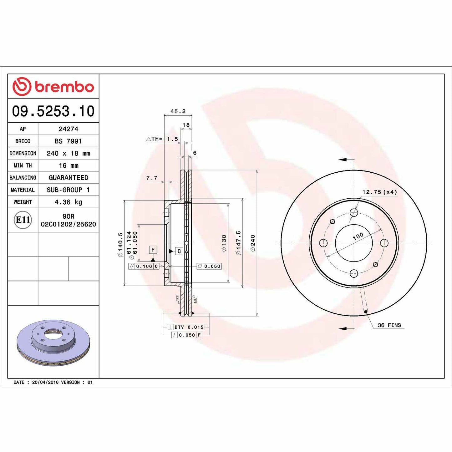 Brembo OE Brembo 91-93 Nissan NX/1987 Pulsar NX/87-94 Sentra Front Premium OE Equivalent Rotor 09.5253.10