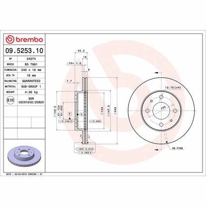Brembo OE Brembo 91-93 Nissan NX/1987 Pulsar NX/87-94 Sentra Front Premium OE Equivalent Rotor 09.5253.10
