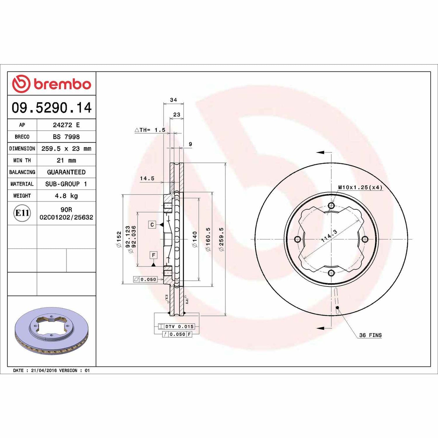 Brembo Disc Brake Rotor 09.5290.14