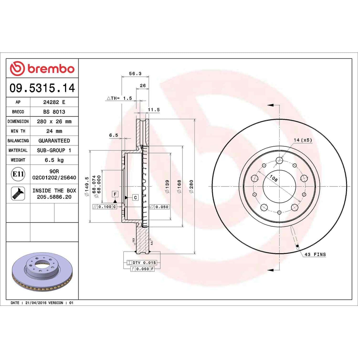 Brembo Disc Brake Rotor 09.5315.14