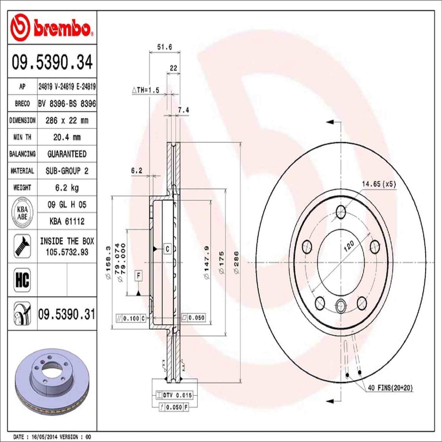 Brembo Disc Brake Rotor 09.5390.31