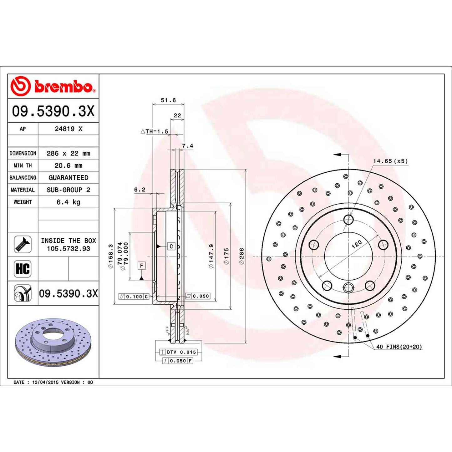 Brembo Disc Brake Rotor 09.5390.3X