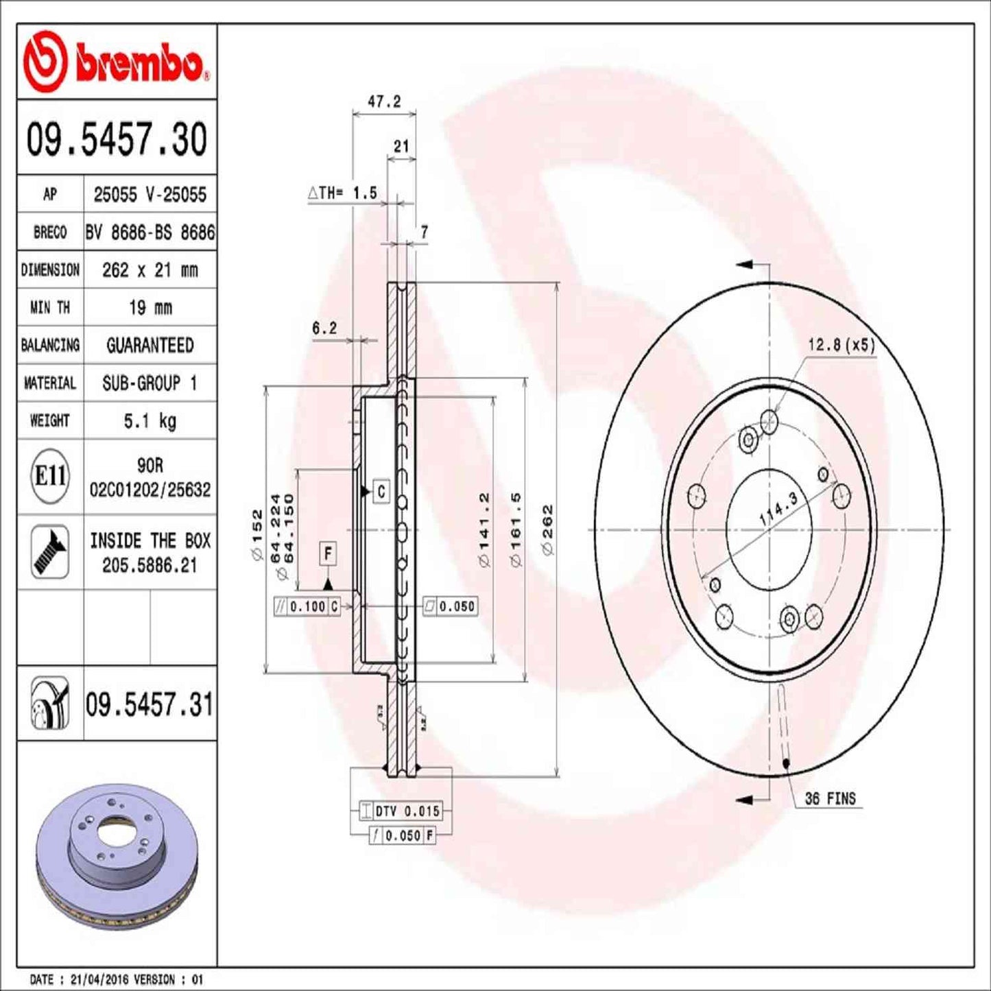 Brembo Disc Brake Rotor 09.5457.31