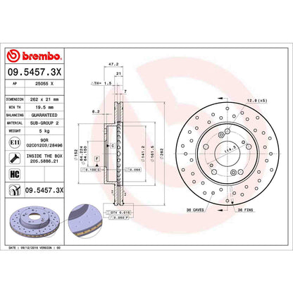 Brembo OE Brembo 02-06 Acura RSX/04-11 Honda Civic/11-15 CR-Z Front Premium Xtra Cross Drilled UV Coated Rotor 09.5457.3X