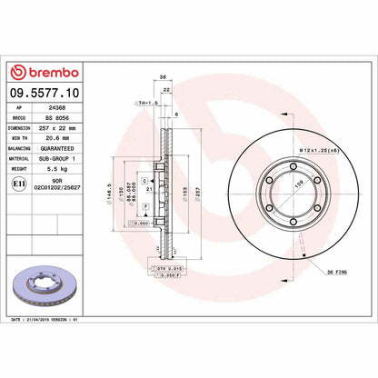 Brembo OE Brembo 94-95 Honda Passport/89-93 Isuzu Amigo/89-91 Trooper Front Premium OE Equivalent Rotor 09.5577.10