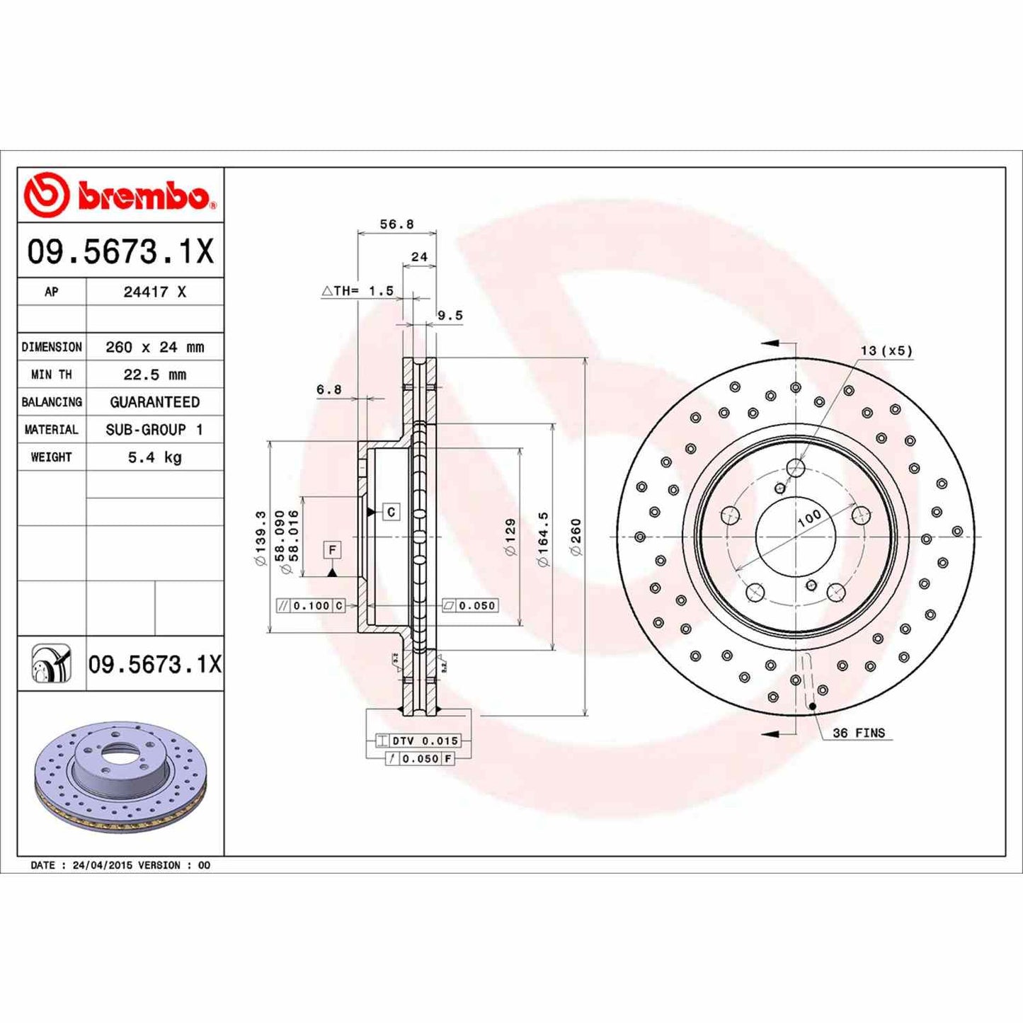 Brembo Disc Brake Rotor 09.5673.1X