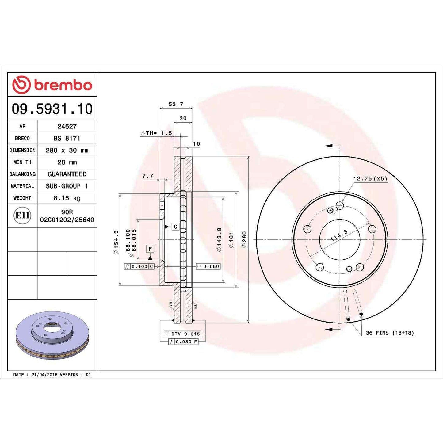 Brembo Disc Brake Rotor 09.5931.10