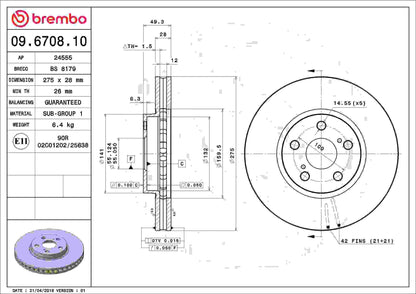 Brembo OE Brembo 94-99 Toyota Celica Front Premium OE Equivalent Rotor 09.6708.10
