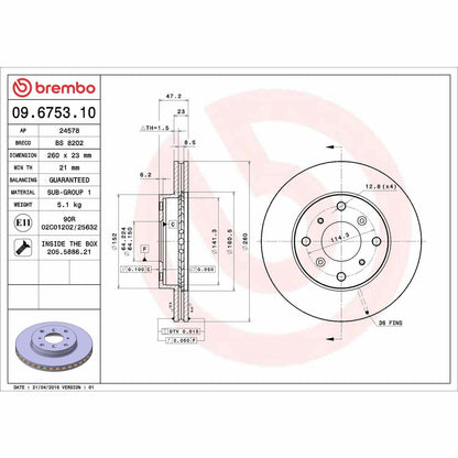 Brembo OE Brembo 92-96 Honda Prelude Front Premium OE Equivalent Rotor 09.6753.10