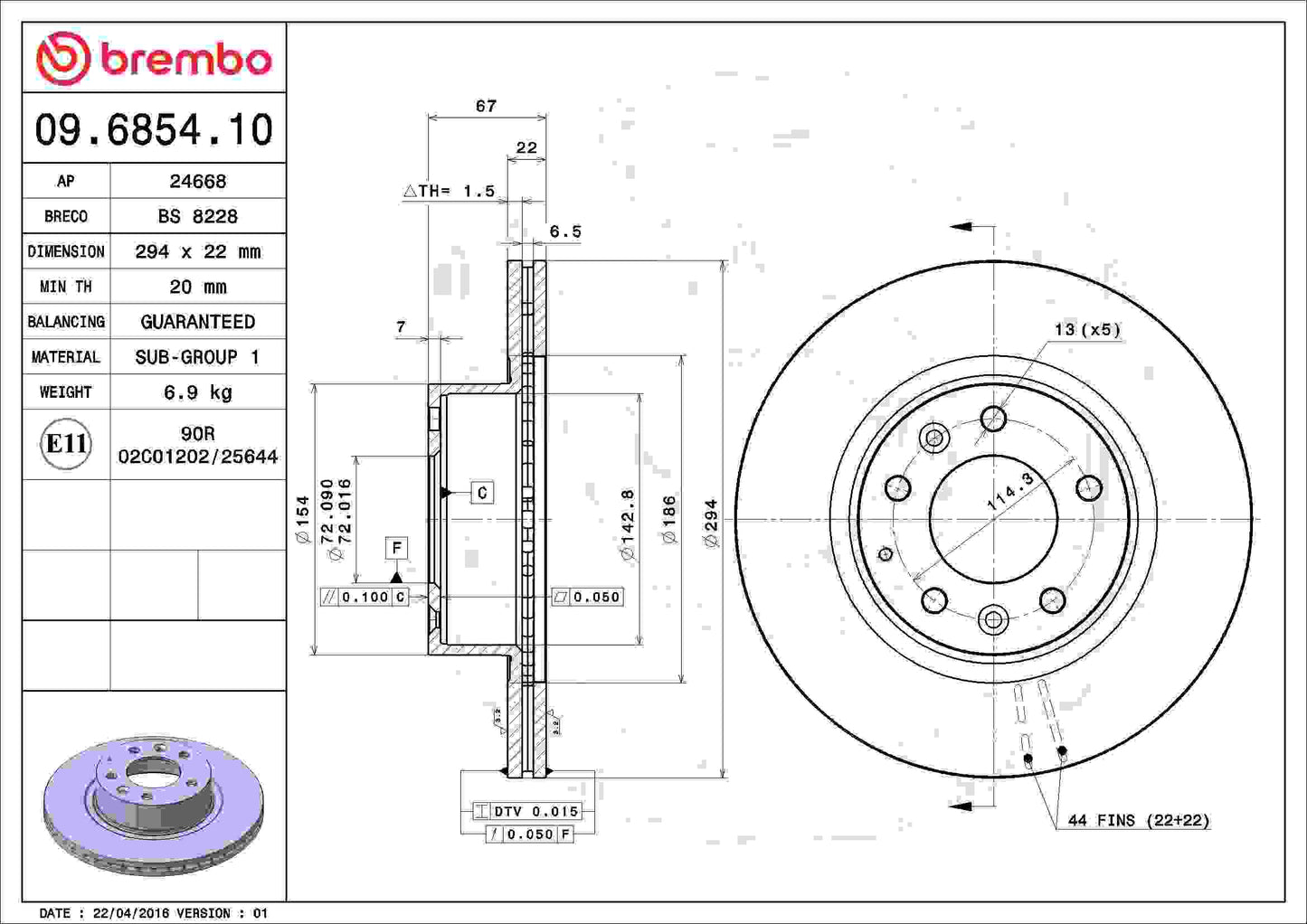 Brembo Disc Brake Rotor 09.6854.10