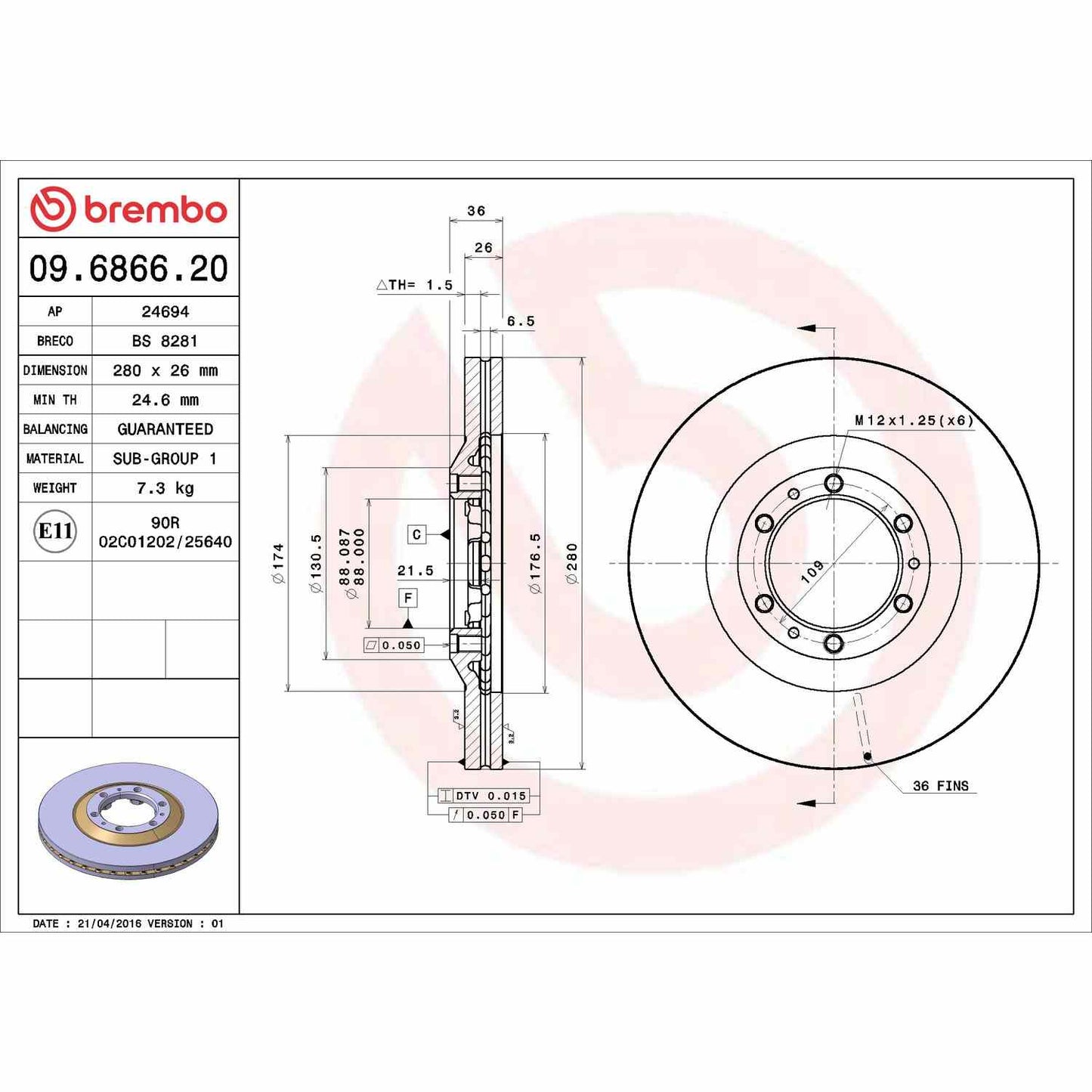 Brembo Disc Brake Rotor 09.6866.20