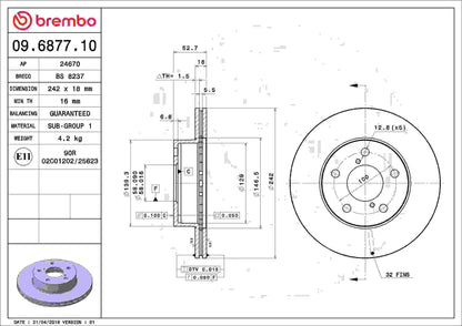 Brembo OE Brembo 93-96 Subaru Impreza Front Premium OE Equivalent Rotor 09.6877.10