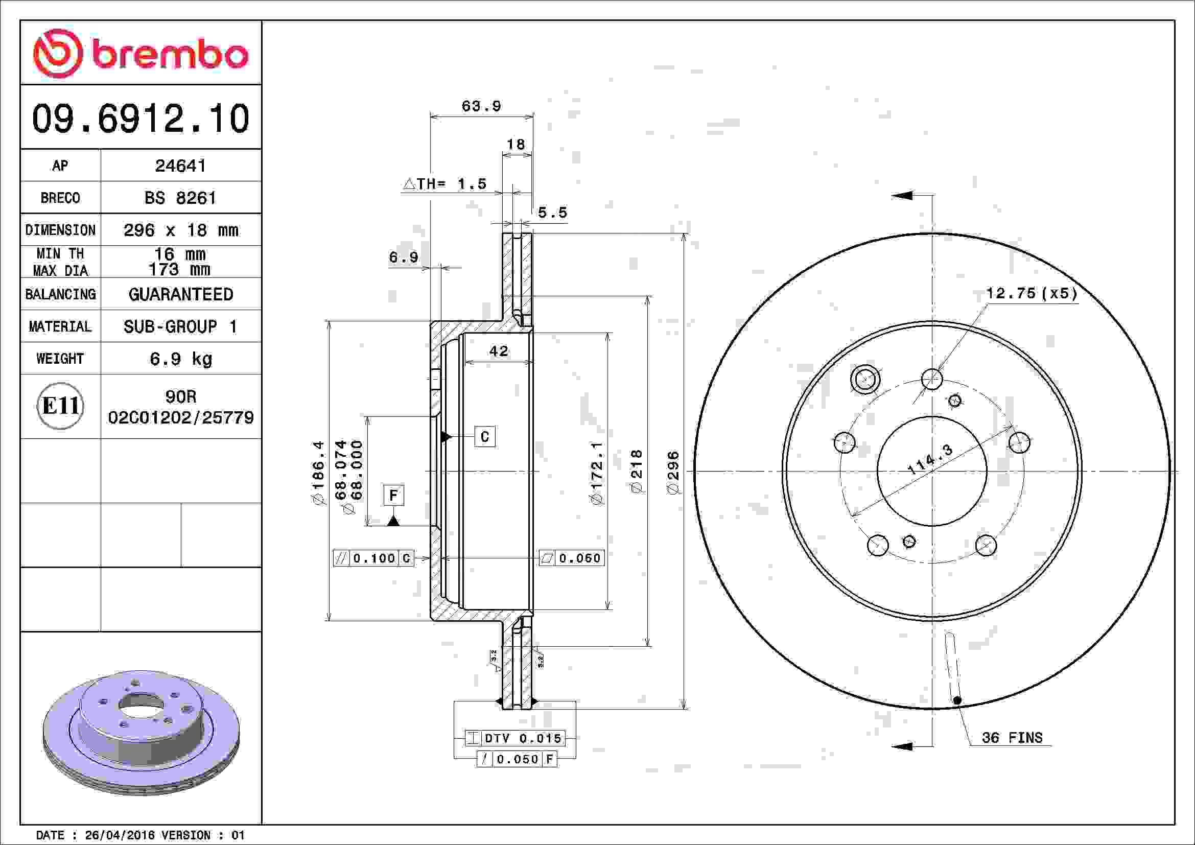 Brembo Disc Brake Rotor 09.6912.10