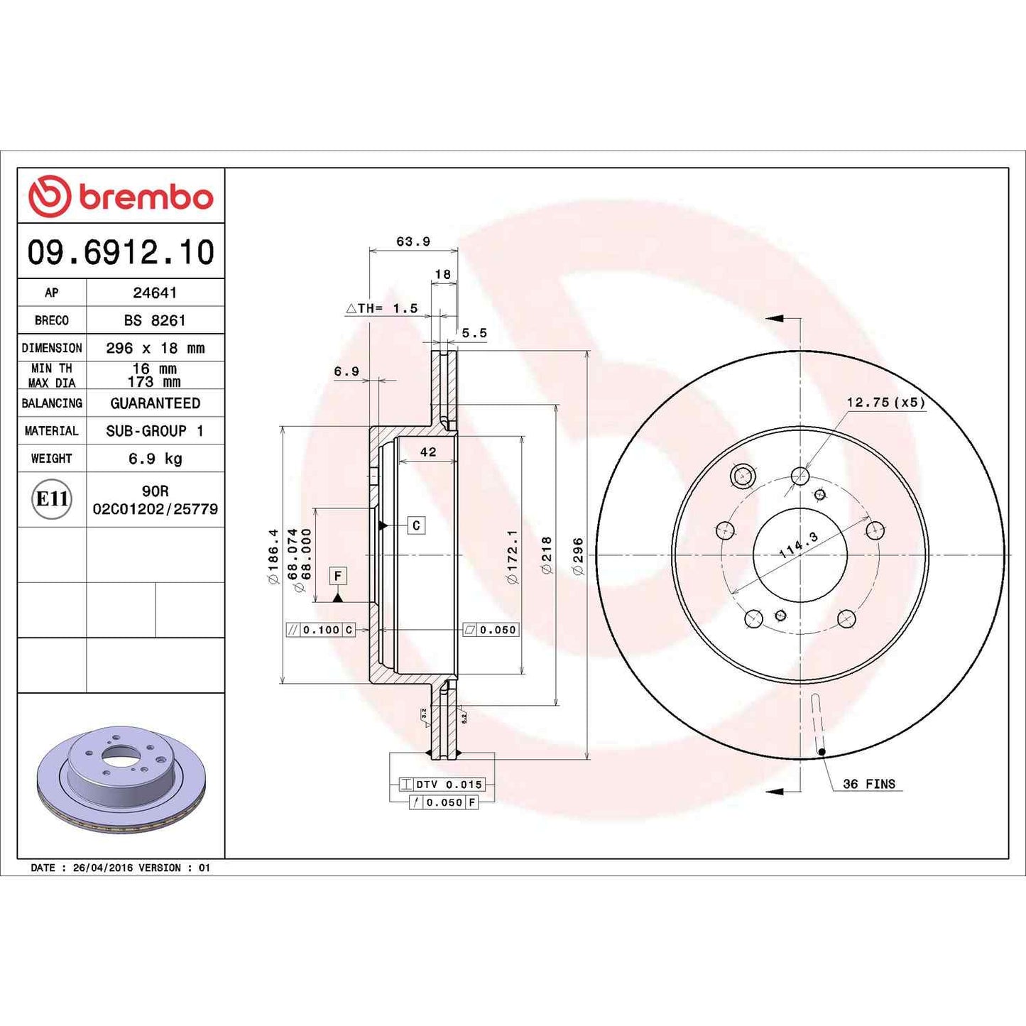 Brembo Disc Brake Rotor 09.6912.10