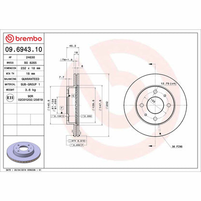 Brembo Disc Brake Rotor 09.6943.10