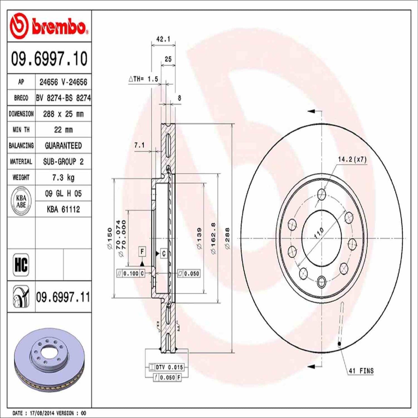 Brembo Disc Brake Rotor 09.6997.11