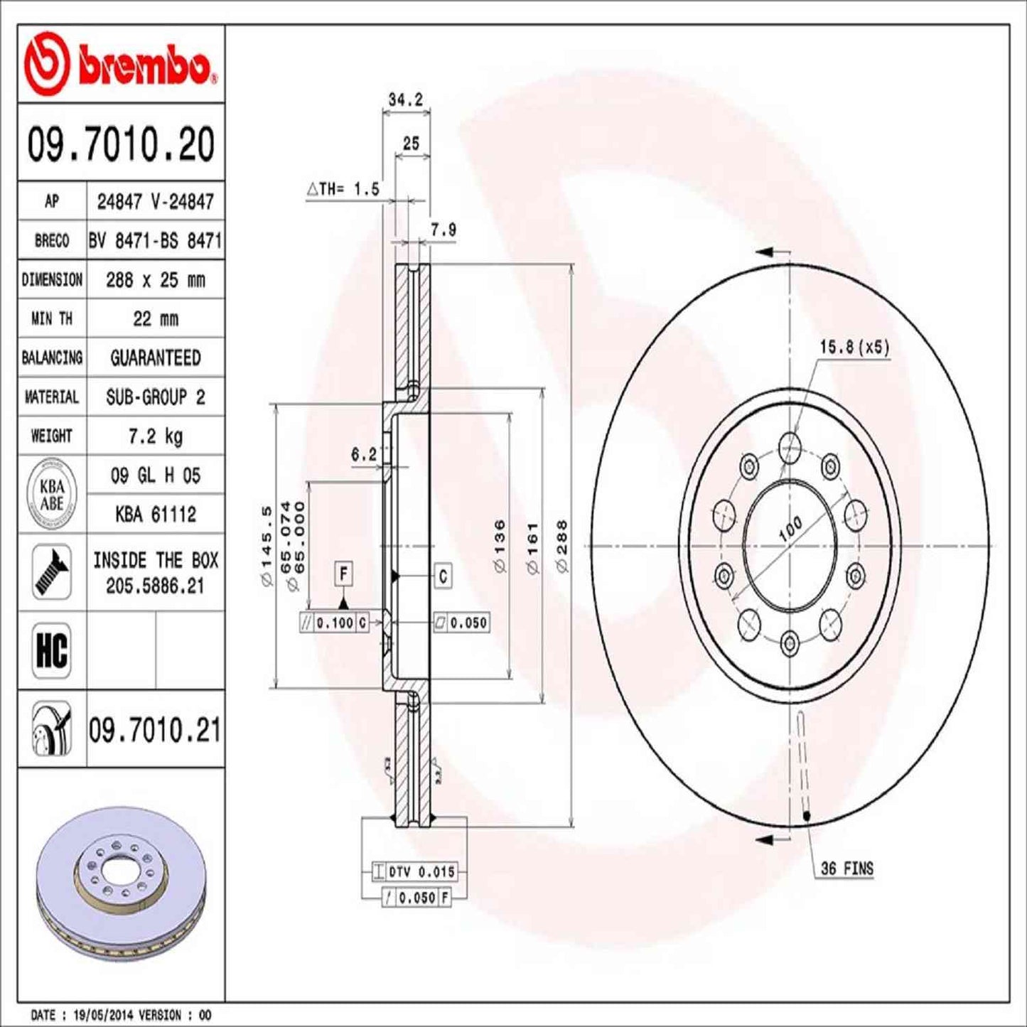 Brembo Disc Brake Rotor 09.7010.21