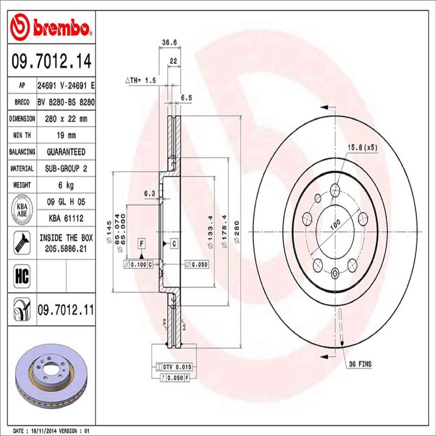 Brembo Disc Brake Rotor 09.7012.11