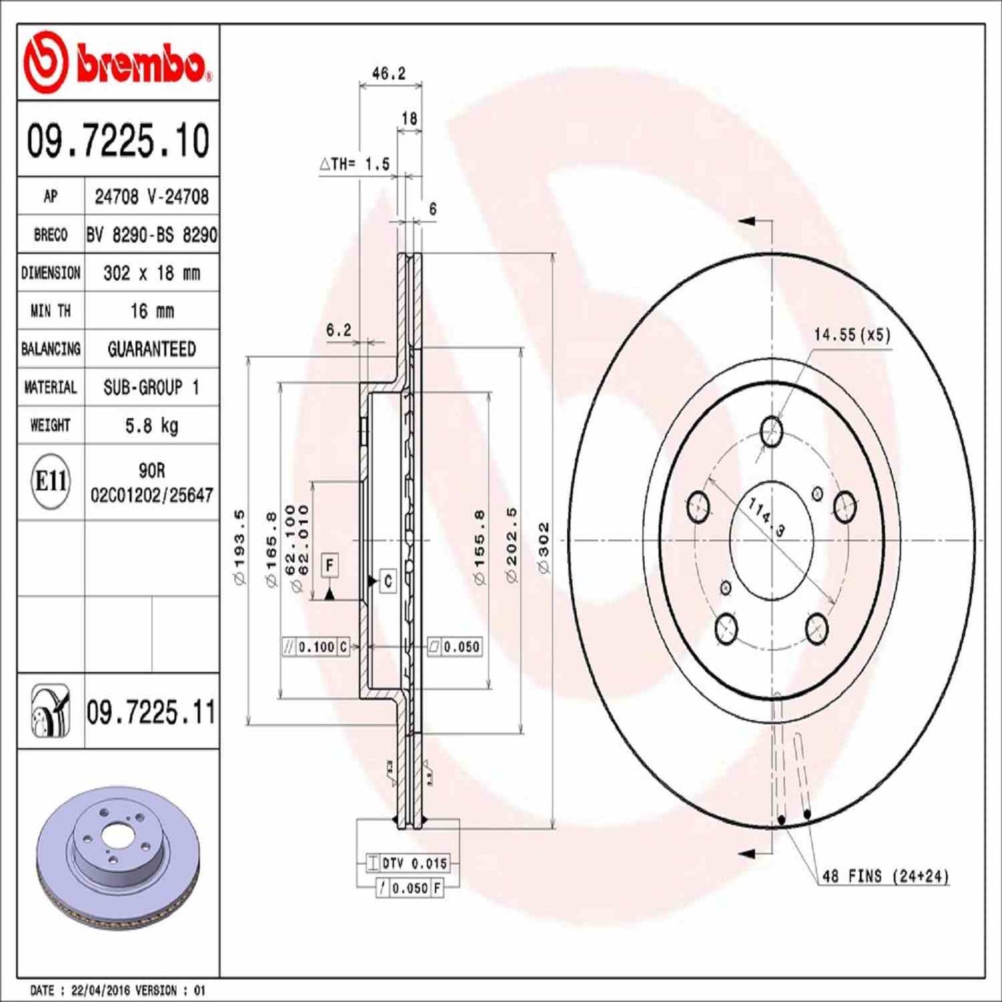 Brembo Disc Brake Rotor 09.7225.11