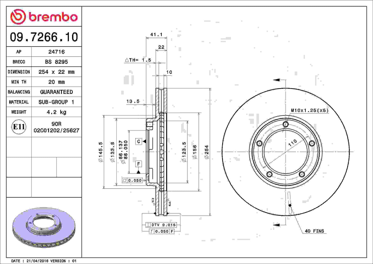Brembo Disc Brake Rotor 09.7266.10